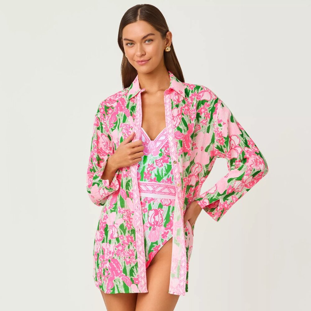 NWT Lilly Pulitzer OVERSIZED Kwitney Long Sleeve Cotton Swim Cover-Up